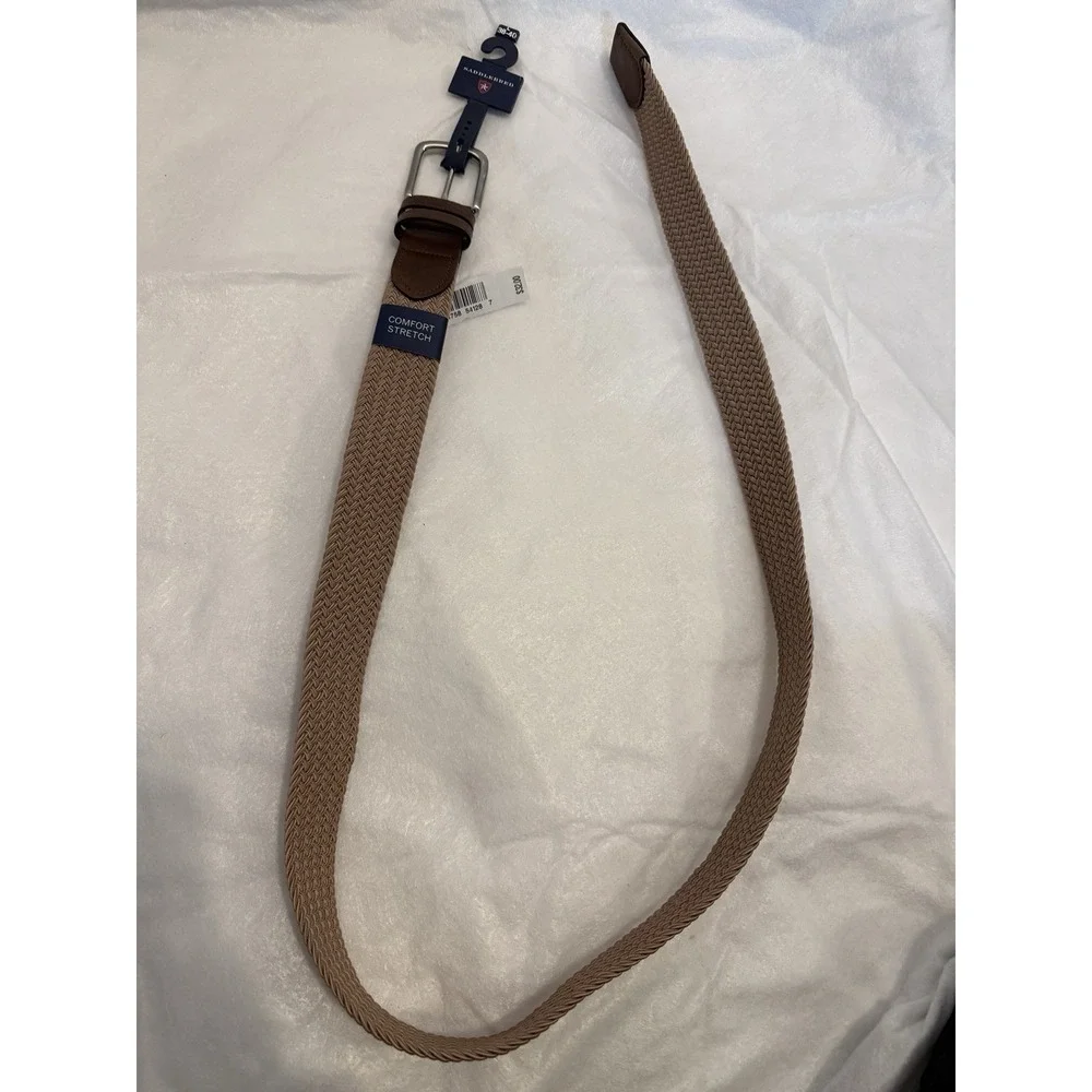 Saddlebred Belt Mens Large SIZE: 38-40  Trim Woven‎ Braided Classic Khaki NWT
